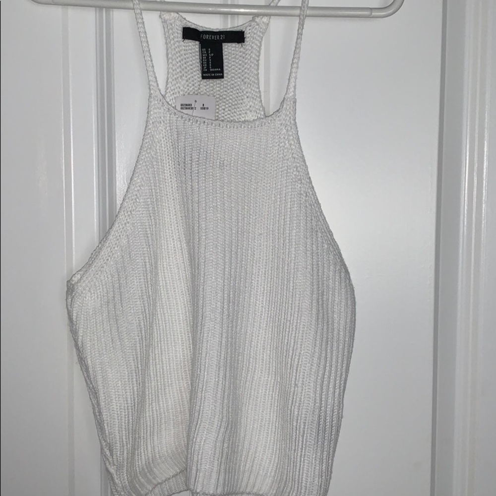 White sweater halter crop top